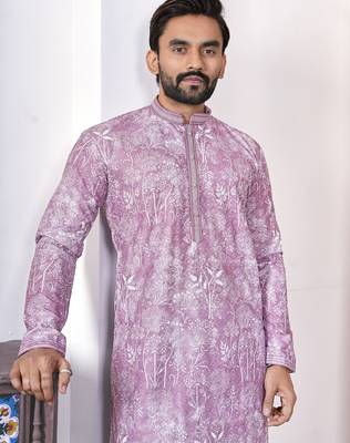 lavender cotton kurta set with lucknowi print work 3