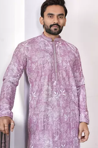 lavender cotton kurta set with lucknowi print work
