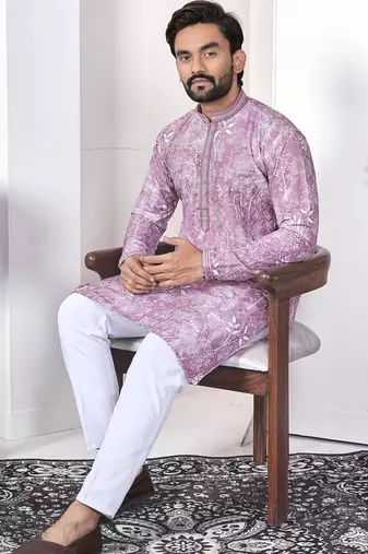lavender cotton kurta set with lucknowi print work