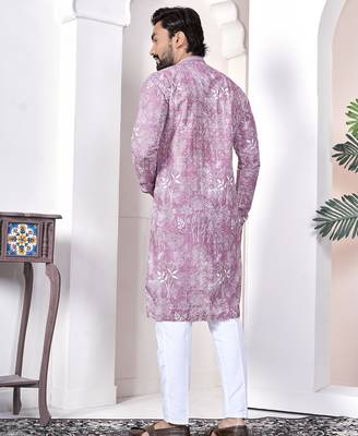 lavender cotton kurta set with lucknowi print work 5