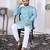 sky blue cotton kurta set with lucknowi print work