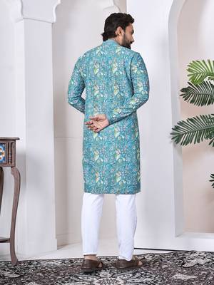 blue cotton kurta set with lucknowi print work 4