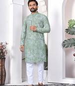 light green cotton kurta pajama set with lucknowi work