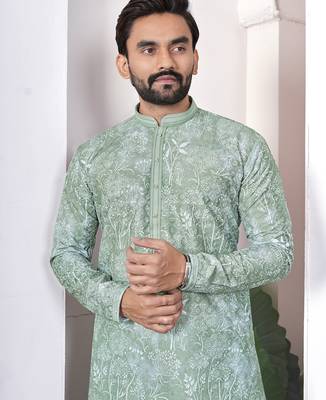 light green cotton kurta pajama set with lucknowi work 2