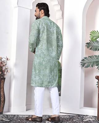 light green cotton kurta pajama set with lucknowi work 5