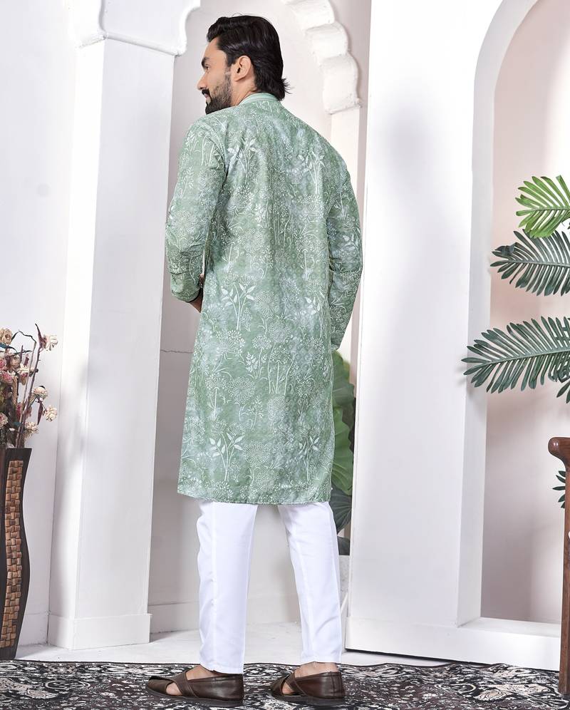 light green cotton kurta pajama set with lucknowi work