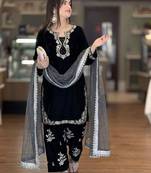 black silk blend kurta farshi palazzo set - embroidered work