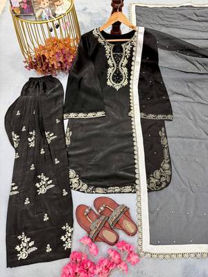 black silk blend kurta farshi palazzo set - embroidered work 2