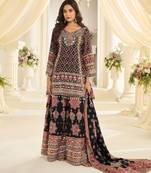 black crepe silk farshi salwar suit with aari work design