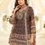 Designer salwar kameez in crepe silk with digital print & aari work