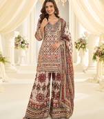 cream crepe silk farshisalwar kameez with aari work design