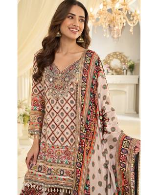 cream crepe silk farshisalwar kameez with aari work design 2