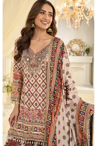 cream crepe silk farshisalwar kameez with aari work design