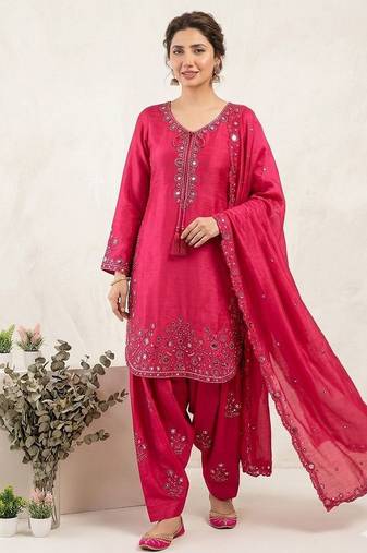 Chinon farshi salwar suit with sequin embroidered top & dupatta
