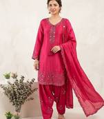 hot pink silk blend salwar suit with sequin design