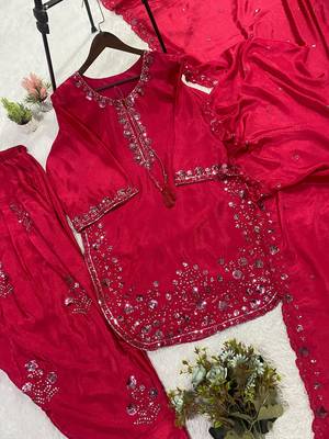 hot pink silk blend salwar suit with sequin design 2
