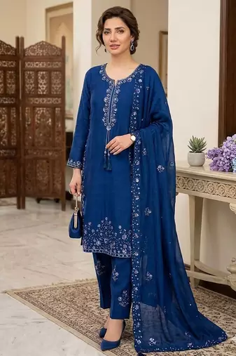 Chinon farshi salwar suit with sequin embroidered top & dupatta
