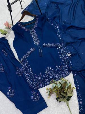 blue silk blend farshi suit with embroidered work 2