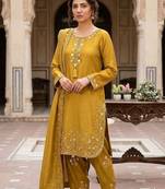 mud silk blend farshi suit with embroidered work