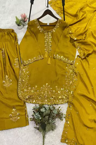 mud silk blend farshi suit with embroidered work