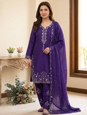 purple silk blend farshi salwar suit with sequin work 1