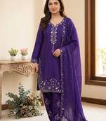 purple silk blend farshi salwar suit with sequin work