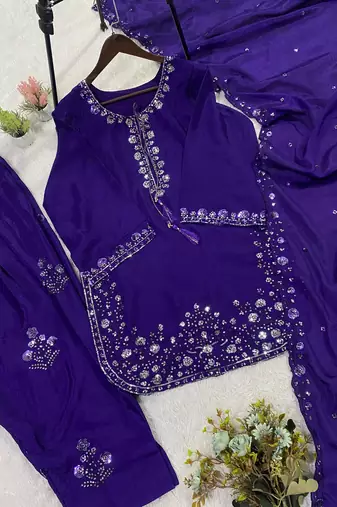 purple silk blend farshi salwar suit with sequin work