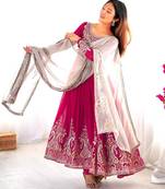 rani pink georgette embroidered anarkali suit set with dupatta