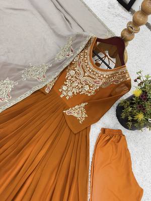 mud georgette embroidered anarkali suit set with dupatta 2