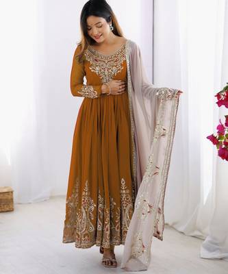 mud georgette embroidered anarkali suit set with dupatta 3