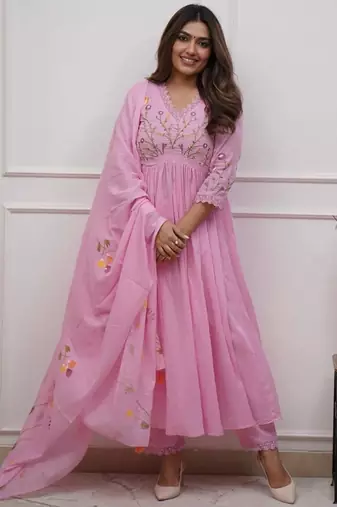 Noor Startup Women's Rayon Embroidered Designer Ethnic Anarkali Suit With Pant & Dupatta Set