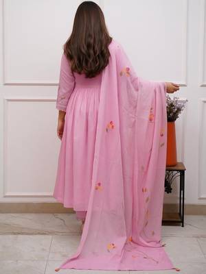 pink rayon embroidered anarkali suit with pant & dupatta 3