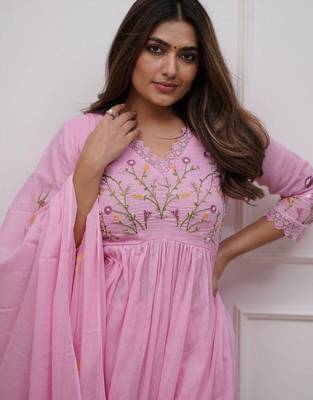 pink rayon embroidered anarkali suit with pant & dupatta 4