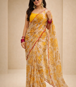Pre draped soft georgette saree with digital print & aari work