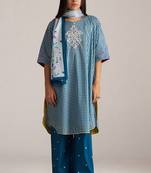 Blue and white mul-mul checkard co-ord set with stole