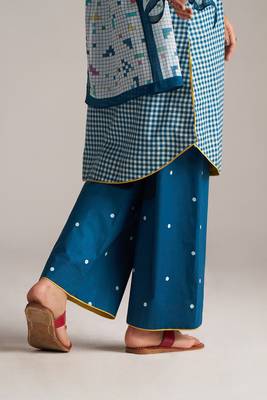 blue & white mul cotton check co-ord set 4