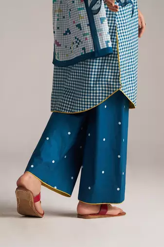 blue & white mul cotton check co-ord set