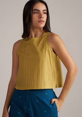 blue kimono co-ord set with moss yellow top & printed pants 2