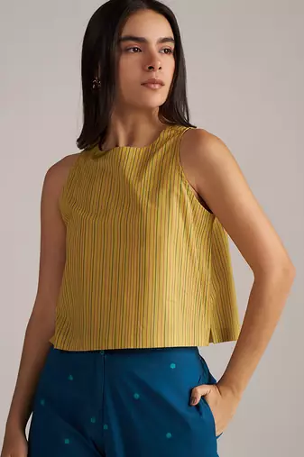 blue kimono co-ord set with moss yellow top & printed pants