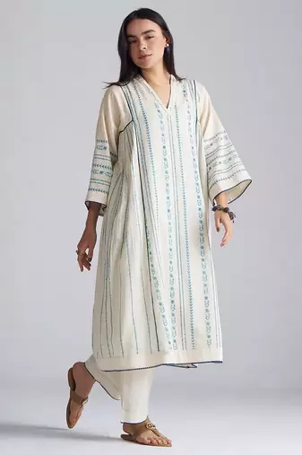 Ivory with blue cotton linen co-ord set