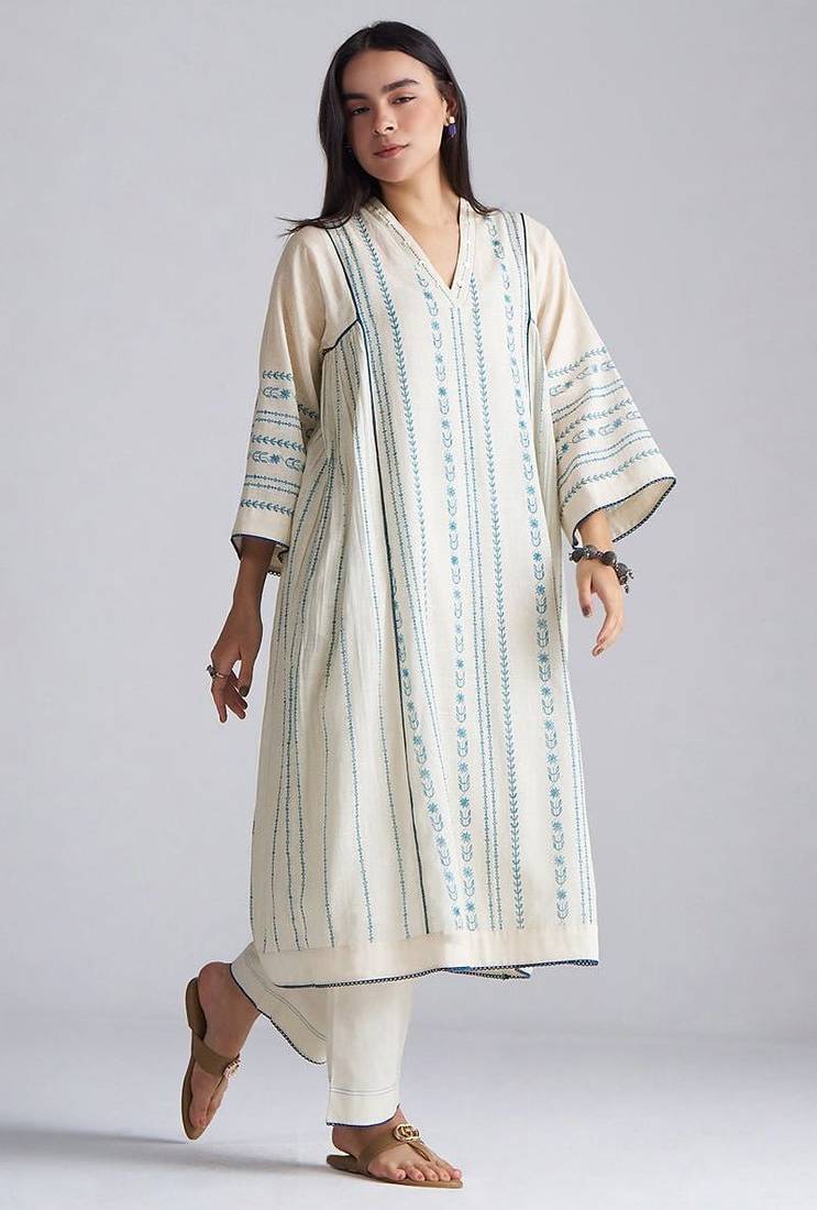 Ivory with blue cotton linen co-ord set