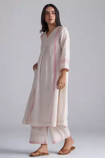 Ivory with morning glory pink cotton linen co-ord set