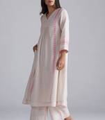 ivory & morning glory pink cotton linen co-ord set with thread detailing
