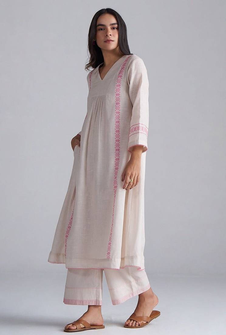 Ivory with morning glory pink cotton linen co-ord set