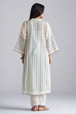 ivory & blue cotton linen co-ord set with sequin neck detailing 5