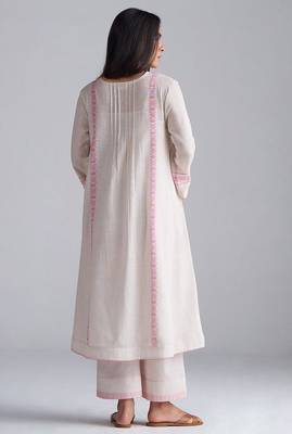 ivory & morning glory pink cotton linen co-ord set with thread detailing 2