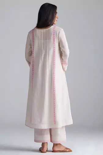 ivory & morning glory pink cotton linen co-ord set with thread detailing