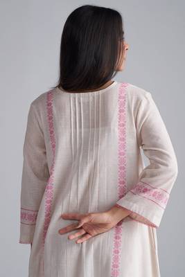ivory & morning glory pink cotton linen co-ord set with thread detailing 3