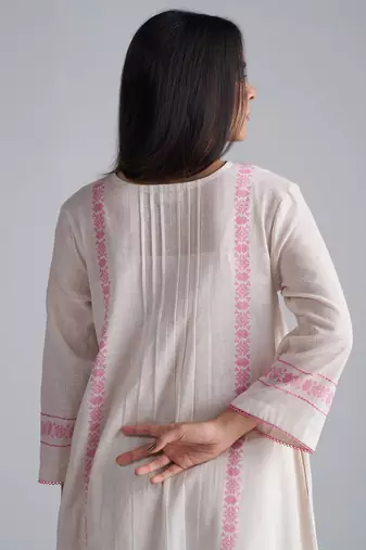ivory & morning glory pink cotton linen co-ord set with thread detailing