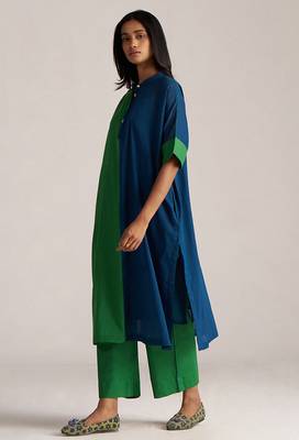 blue & green mul cotton co-ord set with half and half design 2
